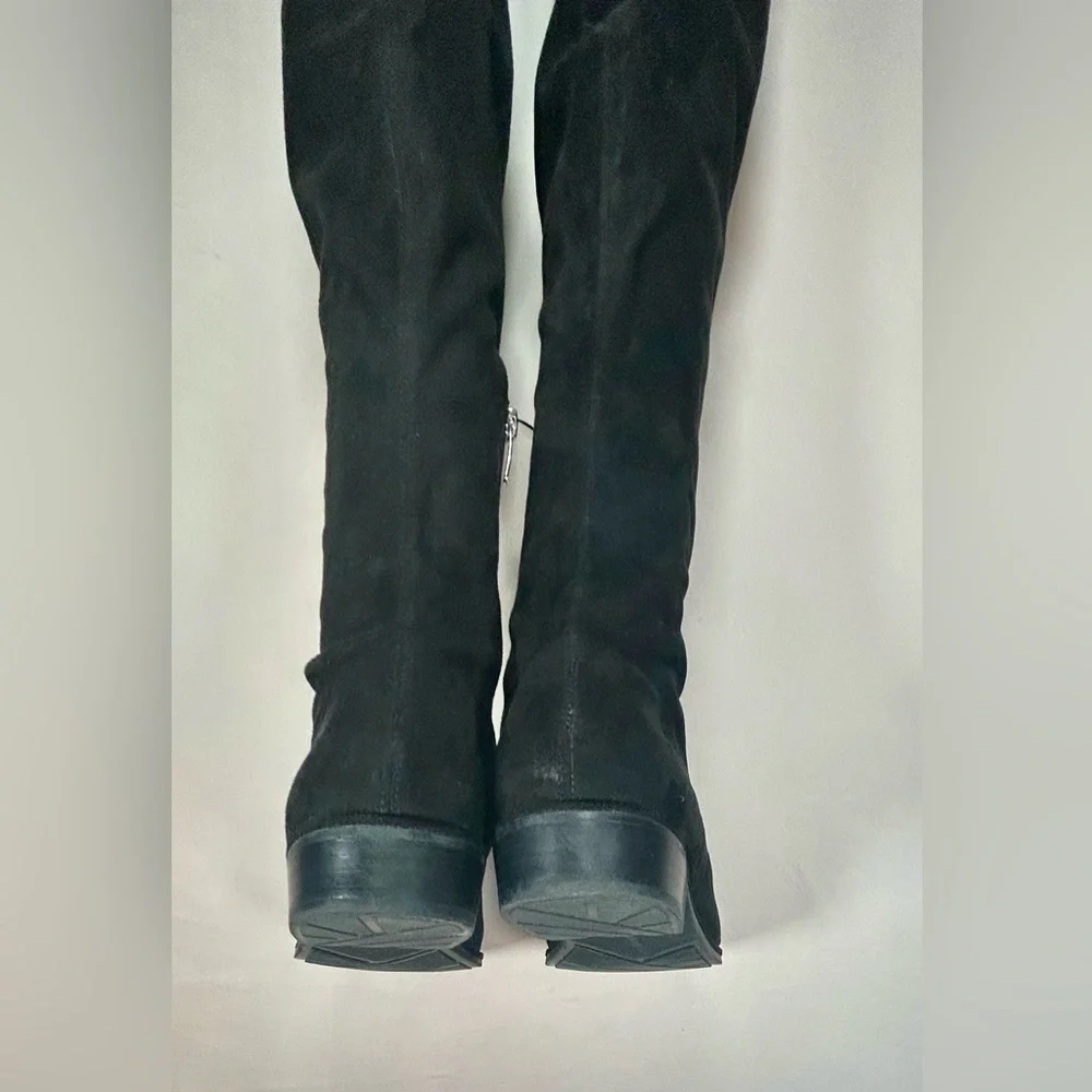 Marc Fisher Over The Knee Boots Faux Suede Black Womens 9.5 Low Heel Round Toe